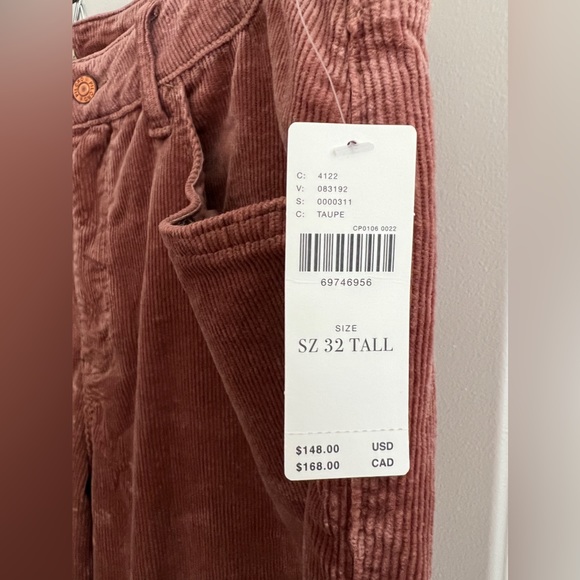 Anthropologie Pilcro Corduroy Pants Size 32T Taupe Dusty Rose NWT - Picture 3 of 6
